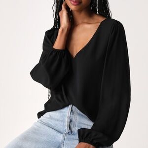 Lulus Stylish And Sincere Black Long Sleeve V-neck Top - Size M